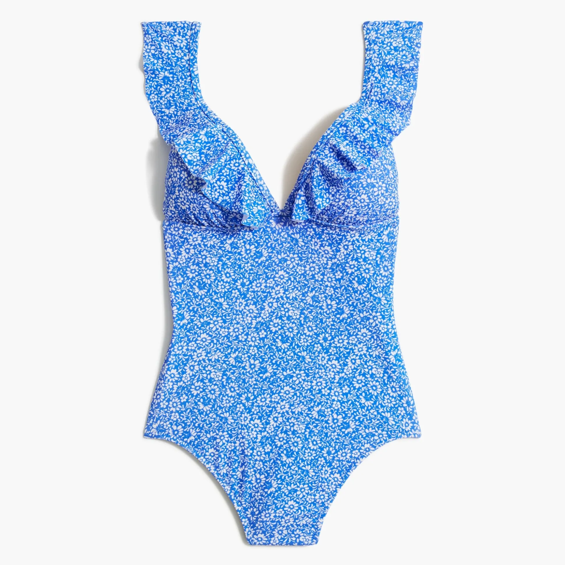 Factory: Floral Ruffle-Shoulder V-Neck One-Piece Swimsuit For Women>J.Crew Factory Store