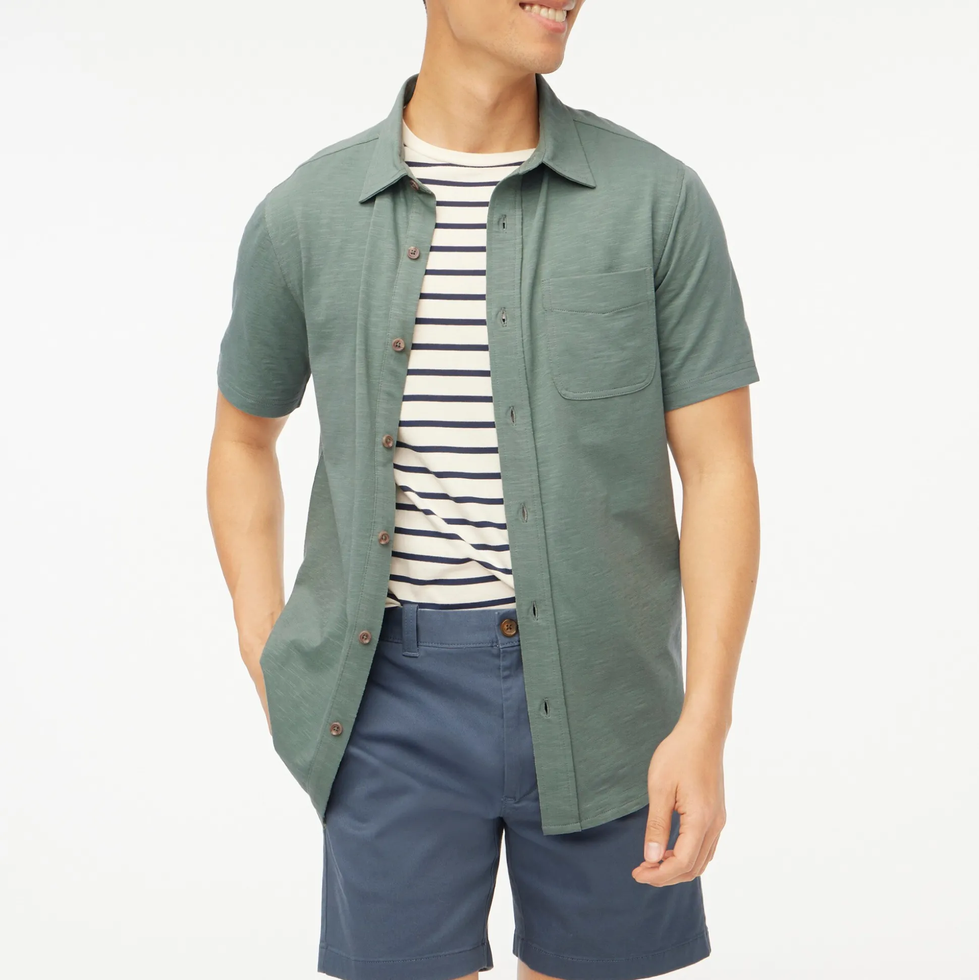 Factory: Short-Sleeve Knit Button-Down Shirt For Men>J.Crew Factory Flash Sale